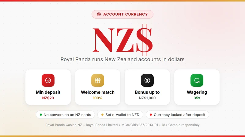 NZ$ card: minimum deposit NZ$20, 100% welcome match up to NZ$1,000 at 35x wagering